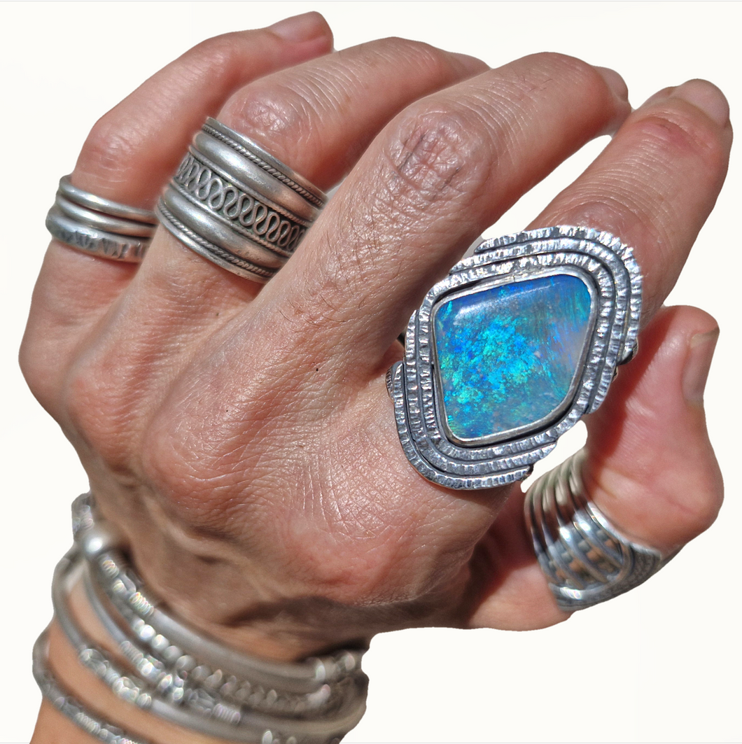 Mintabie Opal Earth Lines Ring