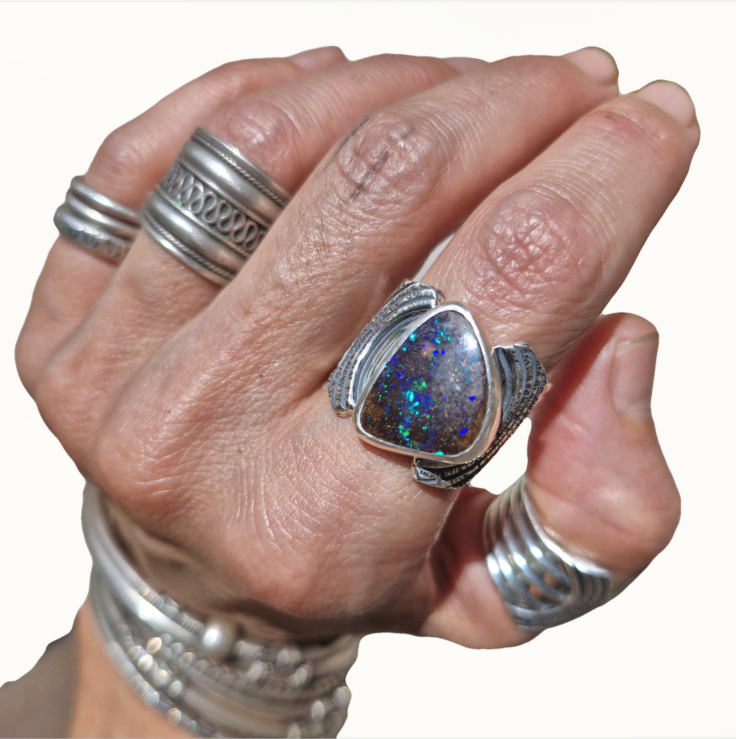 Boulder Opal Sunburst Ring