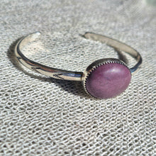 Load image into Gallery viewer, Numi Olive 925 Silver Purple Jade Stamped Cuff