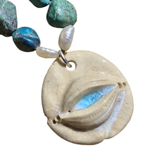 Load image into Gallery viewer, Franki_e Turquoise Pearl Ceramic Eye Pendant Necklace