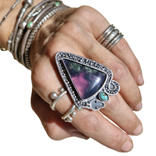 Load image into Gallery viewer, Handmade sterling silver custom statement purple Chalcedony and turquoise snake ring or pendant