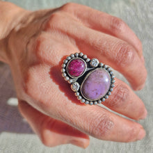 Load image into Gallery viewer, Numi Olive 925 Silver Purple Jade and Star Ruby Dot Ring