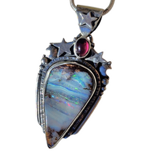 Load image into Gallery viewer, Boulder Opal and Garnet Stars Moon Magic Pendant