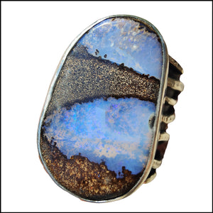 Lilac Landscape Boulder Opal Ring