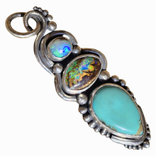 Load image into Gallery viewer, Kingman Turquoise &amp; Boulder Opal Dotty Swirls Double Side Pendant