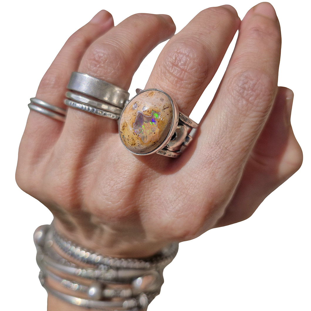 Crescent Moons Mexican Opal Ring