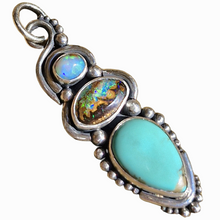 Load image into Gallery viewer, Kingman Turquoise &amp; Boulder Opal Dotty Swirls Double Side Pendant