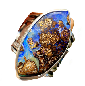 Boulder Opal Rustic Moonphase Ring