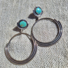 Load image into Gallery viewer, The Drift Handmade Turquoise Hoop 925 Silver Earrings