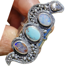 Load image into Gallery viewer, Handmade Custom sterling silver snake australian boulder opal turquoise ring