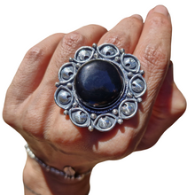 Load image into Gallery viewer, Handmade sterling silver custom third eye ring pendant onyx australian boulder opal