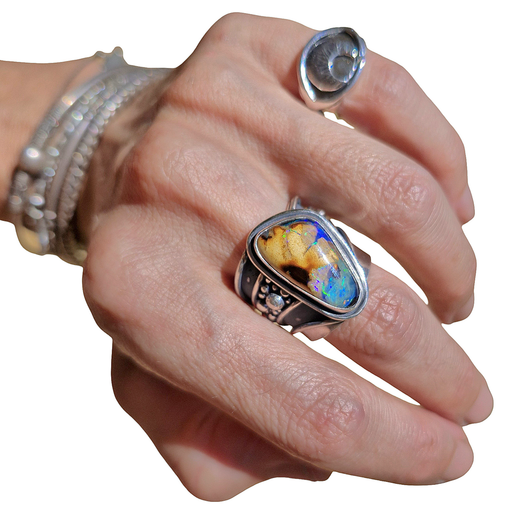 Waves of Life Boulder Opal Ring