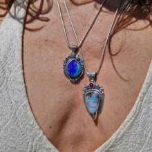 Load image into Gallery viewer, Boulder Opal and Garnet Stars Moon Magic Pendant