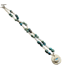 Load image into Gallery viewer, Franki_e Turquoise Pearl Ceramic Eye Pendant Necklace
