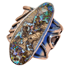 Load image into Gallery viewer, Handmade statement sterling silver Australian Boulder Opal snake ring
