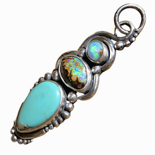 Load image into Gallery viewer, Kingman Turquoise &amp; Boulder Opal Dotty Swirls Double Side Pendant