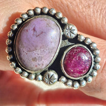 Load image into Gallery viewer, Numi Olive 925 Silver Purple Jade and Star Ruby Dot Ring